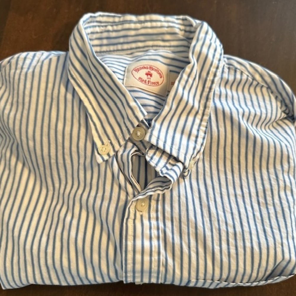 Brooks Brothers Red Fleece Mens Blue White Stripe Long Sleeve Button Up Shirt XL